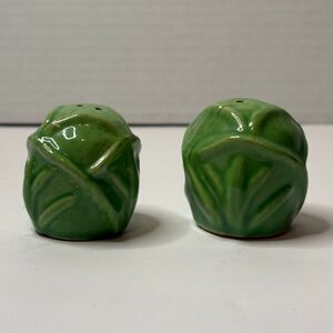 Vintage Small Green Cabbage Head Salt and Pepper Shakers Ceramic
